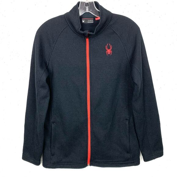 Spyder Boys Constant Stryke Jacket Mock Neck Full Zip Black Red Polyester XL 18 - Picture 1 of 12